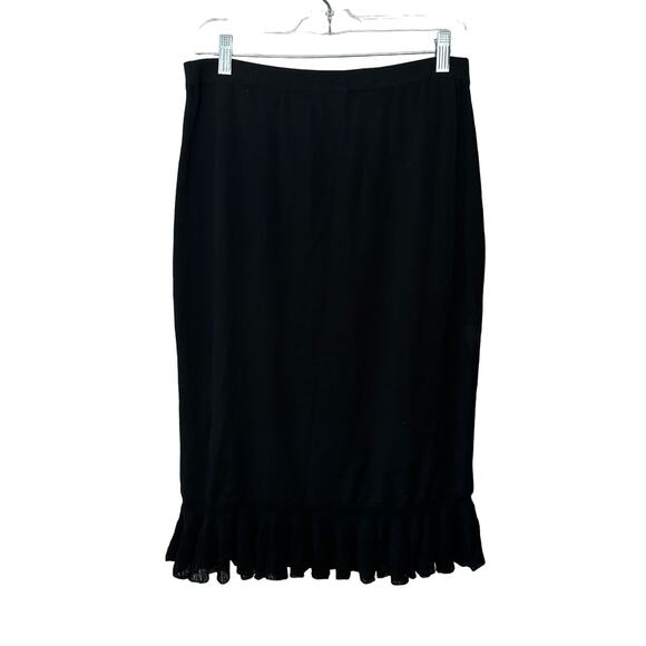 Ming Wang Knit Midi Skirt Womens Size M Black Ruffle Hem Pull-On Classic Stretch - Picture 3 of 6
